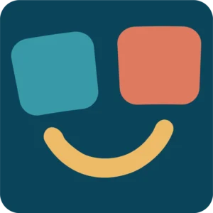 Simple smiley face with blue and red eyes on dark background.