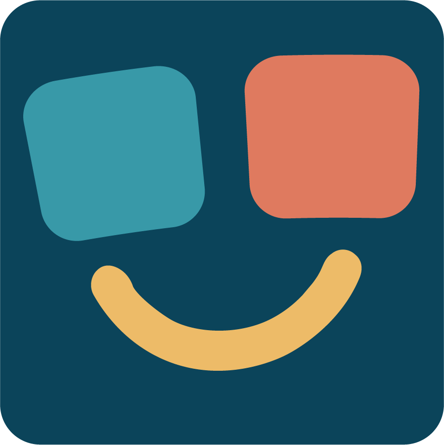 Simple smiley face with blue and red eyes on dark background.