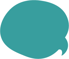 A teal speech bubble icon on a white background.