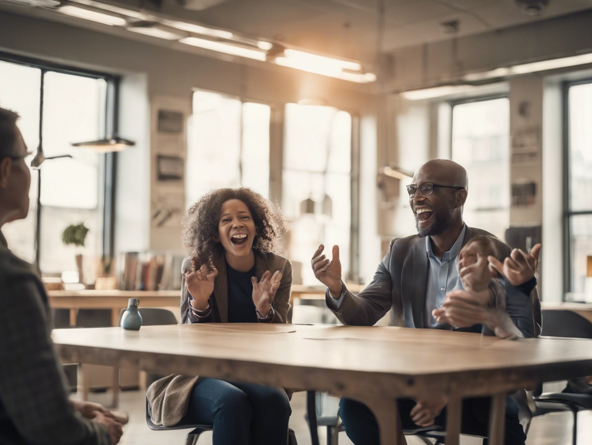 Friends laughing and enjoying coffee at a cozy café table.